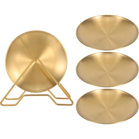 Assiettes à apéritif rondes en inox de 14 cm avec support, Lot 4, pour apéritifs, desserts et autres gourmandises, le camping, les fêtes