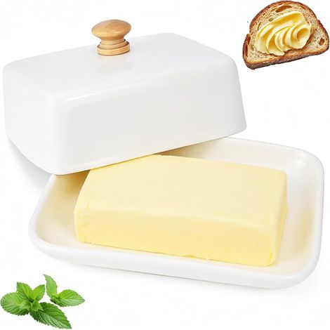 Beurrier Céramique, Beurrier avec Couvercle, Boîte à Beurre pour 250 g, Beurrier Porcelaine pour Réfrigérateur et Table, Passe au Lave-Vaisselle (1/5)