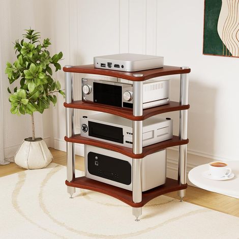Meuble Chaine HiFi Multimédia à 4 Niveaux Support Multimédia AV, Armoire de Console, Étagère pour Console de Tourne-disque, Pour Boîtiers DVD Câbles Consoles de Jeux (1/5)