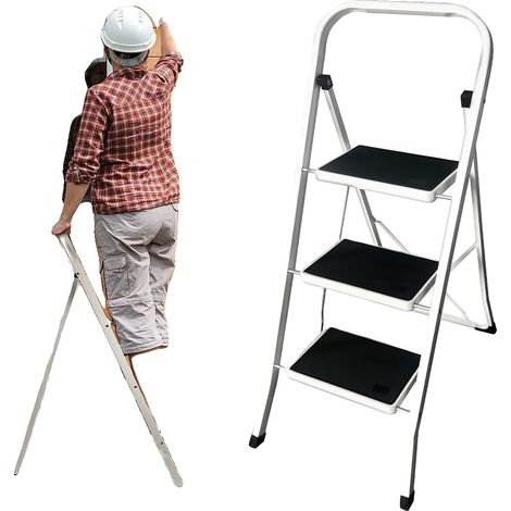 Escalera de 3 peldaños, diseño plegable, características de seguridad antideslizantes, escalera de 3 peldaños (1/2)