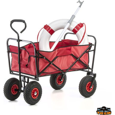 Chariot de jardin pliable 4 roues – Charge maximale 150 kg – Dimensions déplié 130x50x120 cm – Roues tout-terrain adaptées – Tr.Em. (1/2)