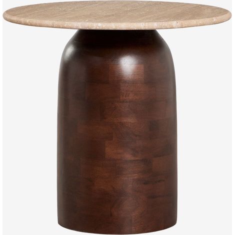 SKLUM Nachttisch Ø40 cm Alliser Braun Dunkles Holz           Travertine                       