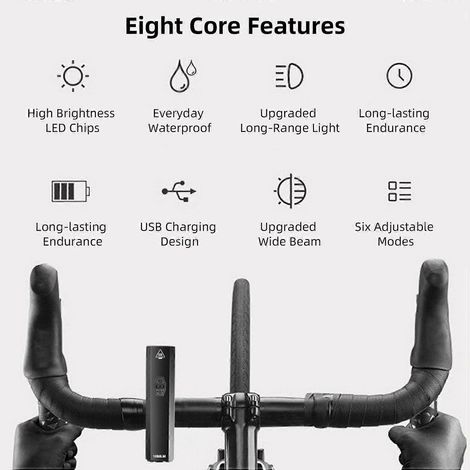 Wiederaufladbare, wasserdichte LED-Fahrradbeleuchtung mit Frontlicht, USB-C-Ladefunktion, 6 Leuchtmodi und hoher Leuchtkraft für optimale Sichtbarkeit bei Nacht