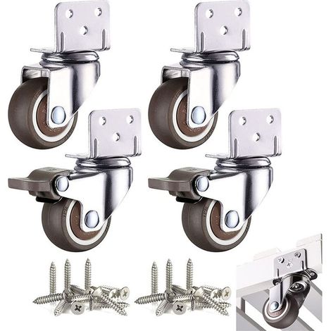 4 Pcs Petites Roulettes pour Meubles 32mm Roulette Pivotante pour Table Basse Armoire Charge 60kg avec Frein Plaque de Montage (1/5)