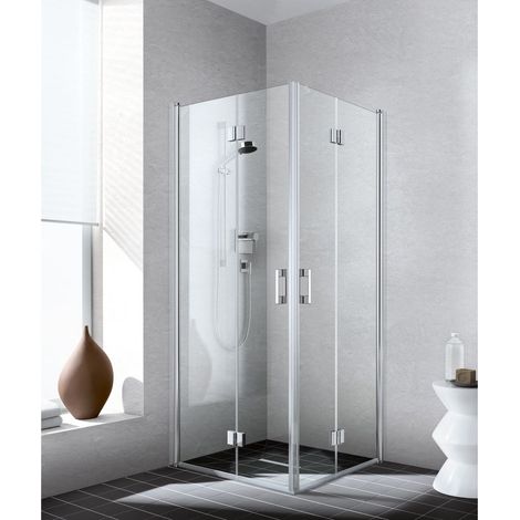 Kermi LIGA Eck-Halbteil rechts 2CR 900 x 2000mm  silber mattglanz ESG klar