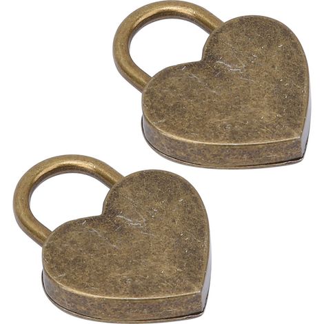 Lot de 2 cadenas vintage en métal en forme de cœur avec clés, 30 x 39 mm, bronze, pour loisirs créatifs. (1/5)