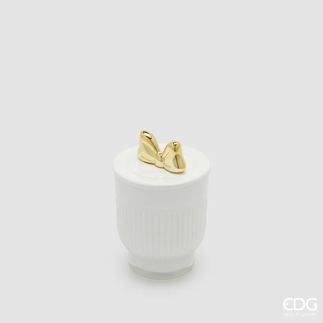 EDG Enzo De Gasperi Candela di Natale Fiocco con Vaso H 11 Cm D 7 Cm Frangipani Bianco Oro