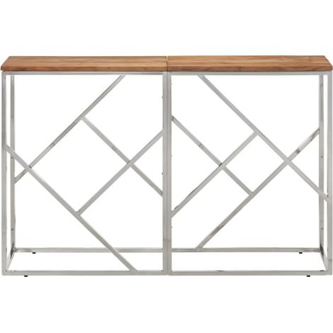 Maison Exclusive - Table console argenté acier inoxydable et bois massif d'acacia (1/5)