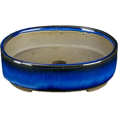 Vaso per bonsai Giapponese Morrisan ovale in gres smaltato blu 8x9,5x2 cm - B02-8-9B