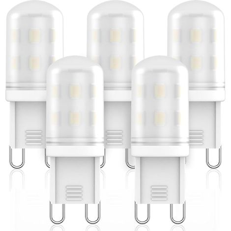 Lot de 5 ampoules LED G9 2 W de rechange pour ampoule halogène G9 28 W 25 W 20 W, ampoule LED G9, IRC 85+, pas de scintillement, 360 degrés, intensité non variable (lot de 5, 6000 K blanc froid) (1/5)