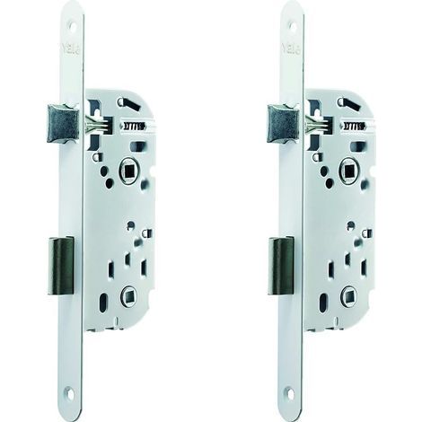 Lot de 2 Serrure à encastrer, Axe 40 mm, Coffre 135 mm, Pêne réversible, Acier verni, Porte Salle de Bain (1/5)