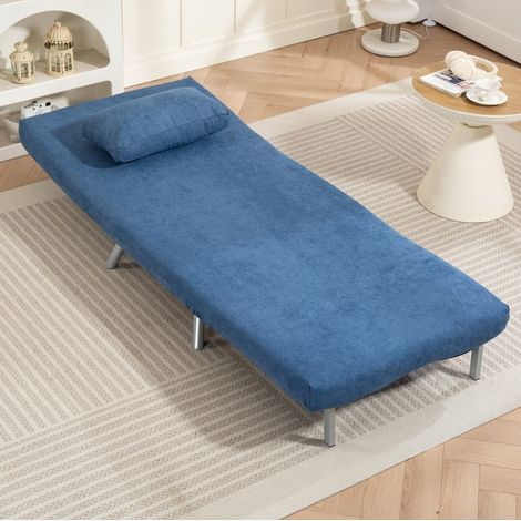 MODFU – Sillón cama 80x190 cm con respaldo de 5 posiciones hasta 180°, espuma gruesa de 20 cm y estructura de metal – Azul (1/5)