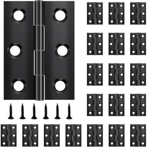 Pack de 20 charnières pliantes 44 mm × 31 mm, charnière en acier inoxydable noir, charnière piano, petite charnière, charnière de porte pour portes, fenêtres, armoires avec 120 vis (1/4)