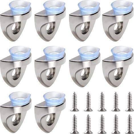 10 Pièces 20×22.5×10.5 mm Alliage de Zinc Support d'Étagère en Verre, Support de Fixation à Angle Droit Clip Étagère, Supports de Montage en Verre, avec Base Ventouse et Vis, pour Armoire (1/5)