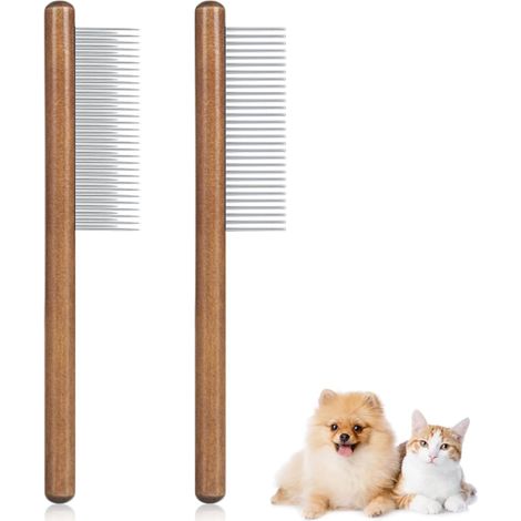 Peigne pour chat en bois, brosse pour chat pour poils longs, poils courts, peigne pour chien en acier inoxydable, peigne anti-puces pour chat, adapté à toutes les longueurs (1/5)