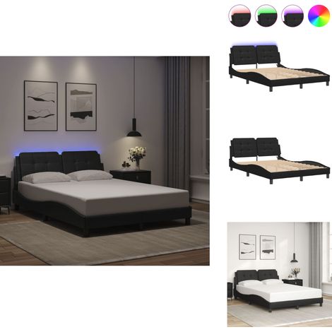 Cadre de lit avec LED sans matelas noir 140x200 cm - Lit Plateforme - Lit Design - Lit Moderne - Cadre Lit - Meuble Chambre (1/5)