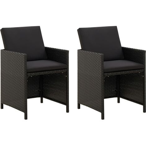 Gartenstühle mit Kissen 2 Stk. Poly Rattan Schwarz
