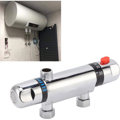 Freiliegender 4-Punkt-Thermostat-Wasserhahn aus Aluminium mit Wasserzulaufhalterung, Thermostatschalter für Warm- und Kaltwasser, thermostatische Duschkopfarmatur mit 38°C-Warmwasserbereiter) (1/5)