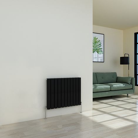 Warmehaus Flat Panel Black Radiator Horizontal Double 600x748mm