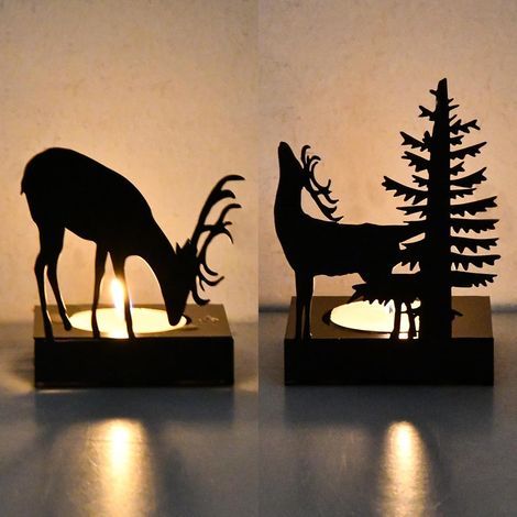2 pcs Bougeoirs de Noël en Forme de Renne, Mini Bougeoir Noir en Métal pour Bougie 4 cm, Bougeoir en Fer de Table, Centre de Table de Noël, Décoration de Maison d'art pour la Maison (A) (1/5)