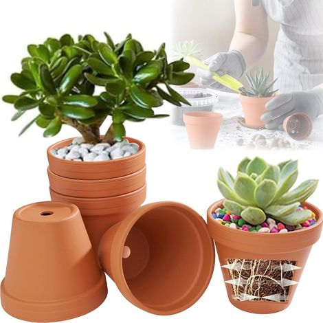 Lot de 6 Pots en Terre Cuite,Ø 12 cm,Pots en Argile,Pot en Terre Cuite avec Trou de Drainage,Pot en Argile Réutilisable,pour travaux manuels,Chambres, Bureaux, intérieurs et Jardins (1/5)