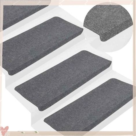 Tapis d'escalier autocollants - VINGVO - 343479 - 15 pcs - Gris - 65 x 24,5 x 3,5 cm (1/5)
