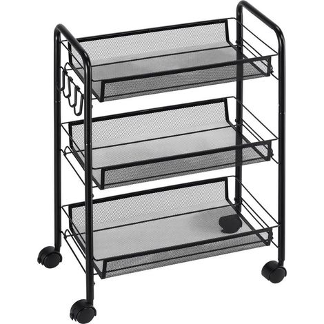 Cart of kitchen to 3 levels with baskets removable and 4 wheels, steel and plastic PP, 41,5 cm (L) x 26,5 cm (l) x 63 cm (H), black (1/5)