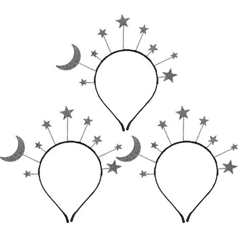 Lot de 3 bandeaux brillants pour cheveux, forme lune et étoile, accessoire décoratif (argenté)-21.5X21X0.5CM-Silver (1/2)