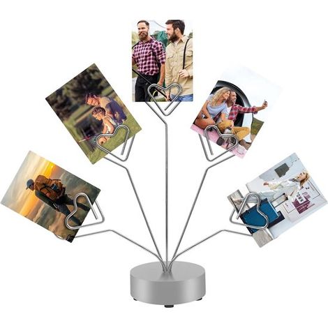 Clip porte-photos - Porte-notes - Métal - Porte-mémos à pince - Porte-photos avec pinces - Porte-mémos - Support - Pour notes, photos, décoration de cartes - 227cm - Argent (1/5)