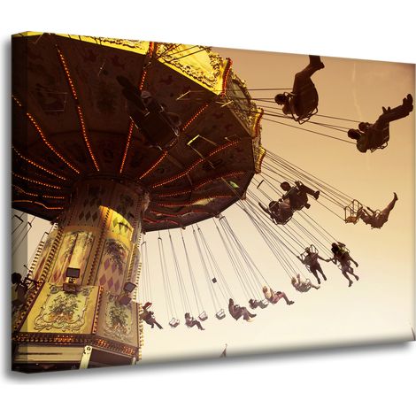 Lienzo impreso con la imagen de un carrusel de un parque de atracciones, 70x50 cm.