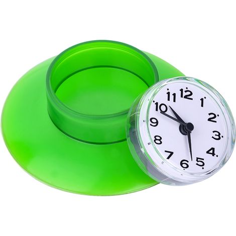 Montre murale étanche pour salle de bain et cuisine, horloge quartz à ventouse, miroir décoratif vert, cadran résistant à l'humidité, fixation sans perçage. (1/3)