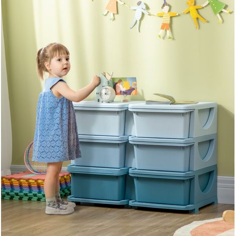 CHICFURN cómoda infantil de plástico azul 75 x 37 x 56,5 cm con 6 cajones (1/5)