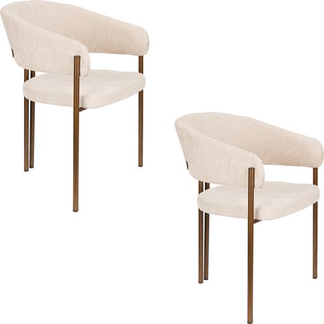 Lot de 2 fauteuils repas en tissu bouclé beige et métal bronze (1/5)