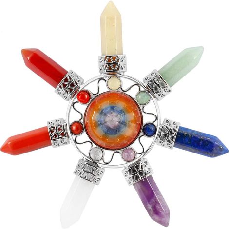 Pyramide cône 7 chakras avec pierres hexagonales, ornement méditation Reiki et énergie spirituelle (1/4)