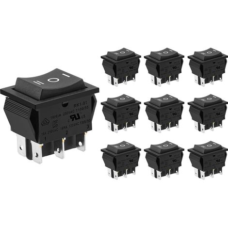 Interrupteur à bascule DPDT Noir 16A 250V Lot de 10 pour tableau électrique et bricolage (1/5)