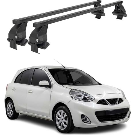 OMAC Dachträger Querträger Stahl für Nissan New Micra 2017-2026 – Abschließbar – City-Crash-getestet – DIN 75302:2019 – ISO/PAS 11154:2006 – Max. 50 kg Schwarz (1/5)