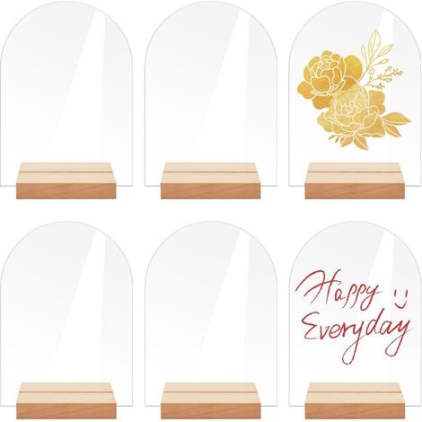 6 Pièces Panneaux en Acrylique Transparent, Panneaux Acryliques en Arc de Cercle, avec Porte-cartes en Bois, pour Numéros de Table, pour anniversaire de mariage, Baptême,Décorations de Tab(14 x 10 cm) (1/5)