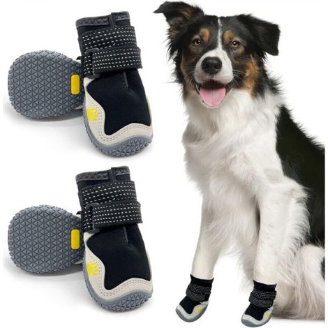 4pcs Bottes pour Chien de Protection, Respirant Chaussures pour Chiens, avec Sangles réfléchissantes, Protecteur de Patte de Chien à Sem rhombique en Caoutchouc en Cuir Microfibre (5) (1/5)