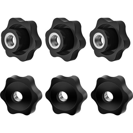 6 Pièces - Écrou Moleté - Bouton de Serrage - Filetage M8 - Résistant à la Rouille - Pour Mécanique et Meubles - Noir - 48mm
