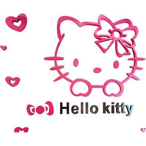 3D Acrylic Holographic Wall Sticker with Hello Kitty Cat Design, Children's Room/Adult Decoration, Roses, Red, Black (1/4)