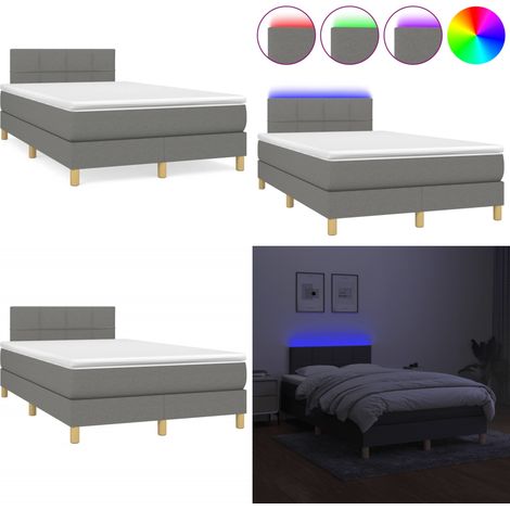 Sommier à lattes de lit matelas LED gris foncé 120x190 cm tissu - Sommier Tapissier - Lit Double - Matelas Inclus - Éclairage Led - Têtière Ajustable - Home & Living (1/5)