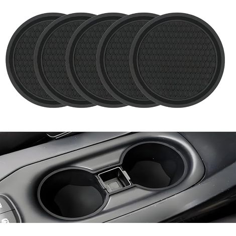 Porte Gobelet Voiture, sous Verres Voiture Anti Dérapant Silicone, PVC Épais Coaster, Universel Tapis pour Gobelets Automobiles, Accessoire Interieur Voitu(Noir) (1/5)