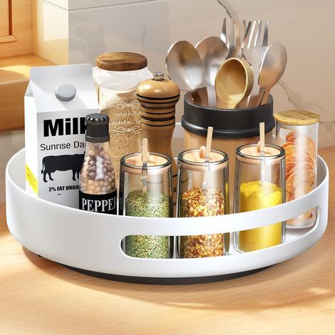 Drehbarer Gewürzregal-Organizer aus Metallstahl für Speisekammer, Schrank, 25,4 cm Schrank-Organizer-Tisch, Aschweiß (1/4)