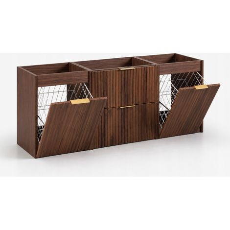 Meuble sous vasque suspendu FLOW 140 cm noyer foncé avec 2 paniers à linge (1/5)