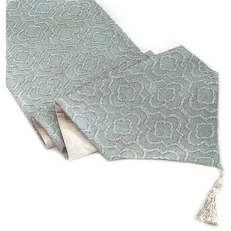 Chemin de table turquoise 48 pouces, chemin de lit en jacquard avec glands, écharpe de commode pour la maison, la fête, le mariage (1/5)