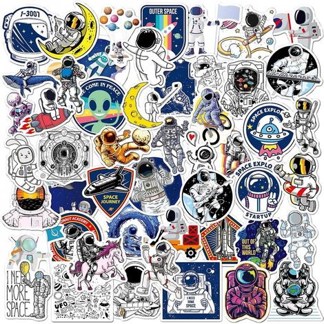 BEBUSINGOTO Paquete de 100 pegatinas de astronauta, calcomanías de vinilo impermeables para botellas de agua, portátiles, guitarras, monopatines, coches, bicicletas, motocicletas, termos, maletas y eq (1/5)