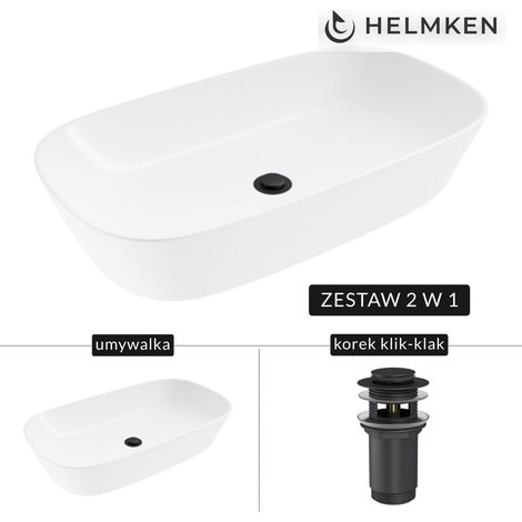 Lavabo da appoggio Helmken 39370000 (70x38) Bianco + Tappo Click-clack Nero opaco (1/5)