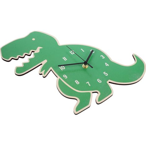 Horloge Murale Garçon et Filles de Dinosaure Vert, Silencieuse Affichage Clair, en Bois de Tilleul, pour Chambre ou Bureau (1/5)