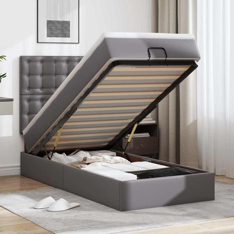 Ottoman-Bett mit Matratze Grau 100x200 cm Kunstleder