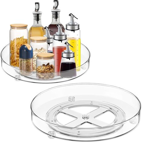 Lot de 2 Plateau Tournant Frigo 360° , Organisateur Rangement et Organisation Cuisine, Tourniquet Epices Acrylique Transparente Nettoyage Facile pour Bouteille, Fruit, Cosmétique, Collations (1/5)
